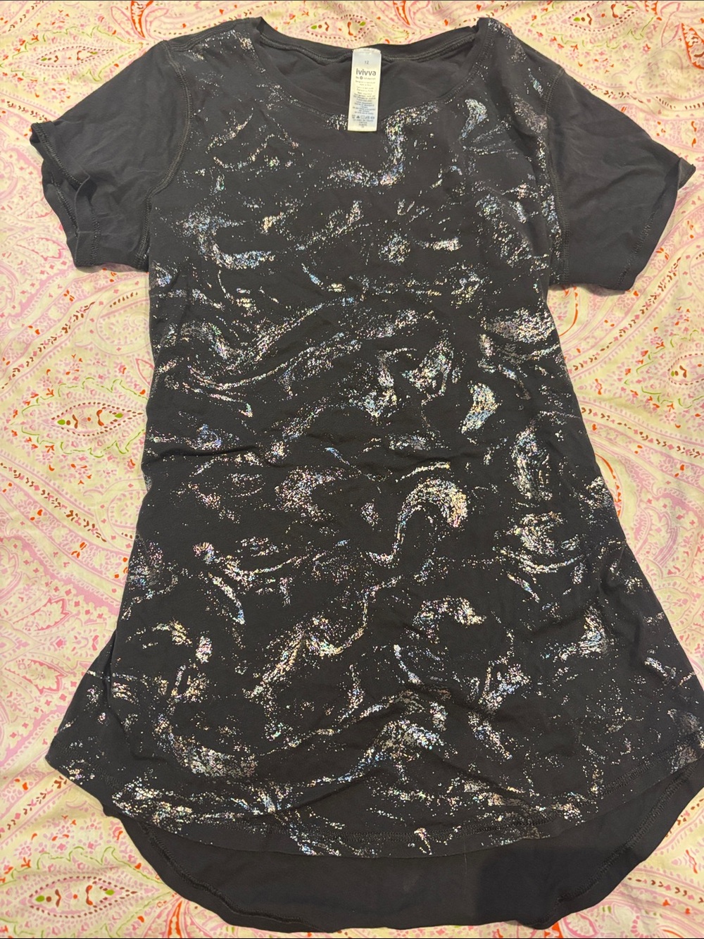 Ivivva Black Short Sleeve Tee with Iridescent Swirl Detail